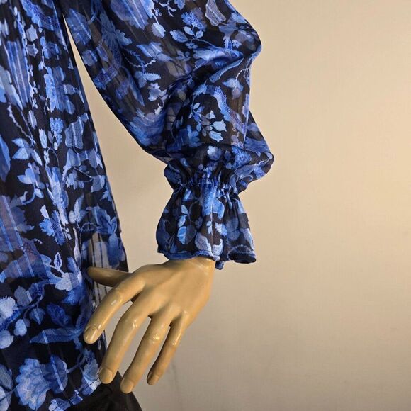 French Connection Cynthia Fauna Midnight Blue Blouse Womens Sz 8 Floral LS - Picture 5 of 12